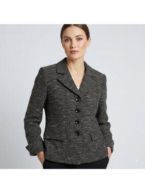 Vintage Y2K Jones Studio Separates Blazer Size 14 Black Tweed Jacket Cuffable